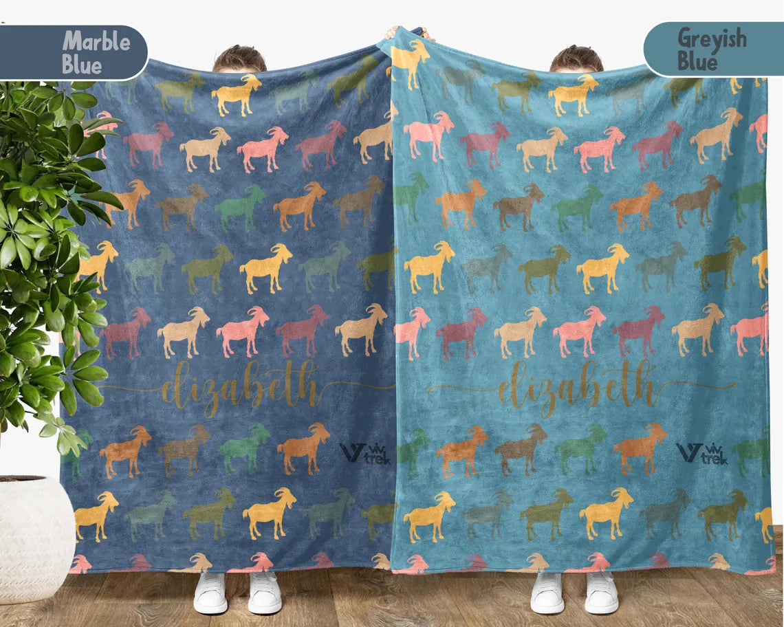 Custom Goat Lover Blanket | Personalized Name Retro Farm Animal Throw | Cozy Goat Graphic Gift | Unique Home Decor