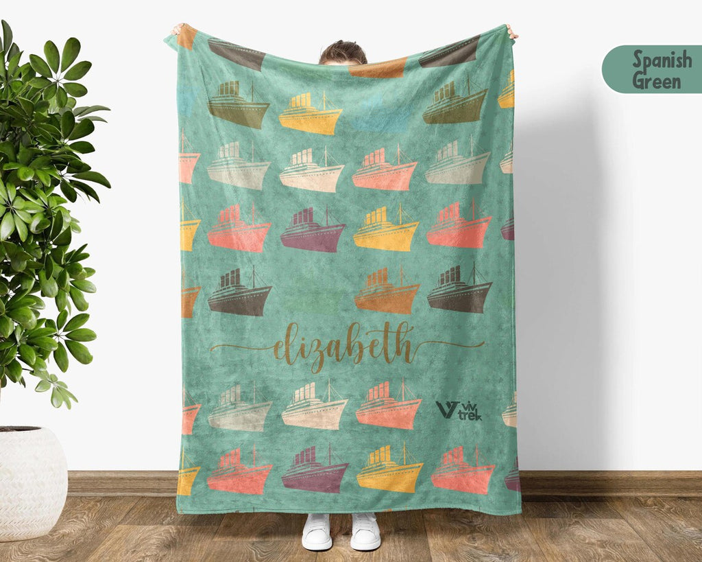 Custom Name Titanic Blanket - Personalized Vintage Throw Blanket Gift - Retro Graphic Ship Lover Custom Blankets
