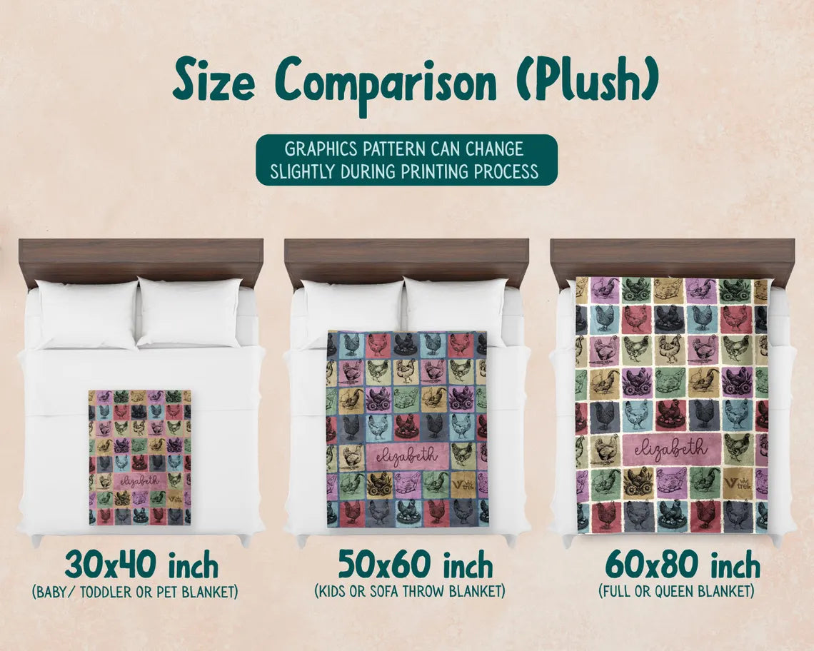 Custom Name Chicken Gift Blanket - Vintage Personalized Chicken Lover Throw - Retro Farm Animal Fleece Blanket Graphic Gift