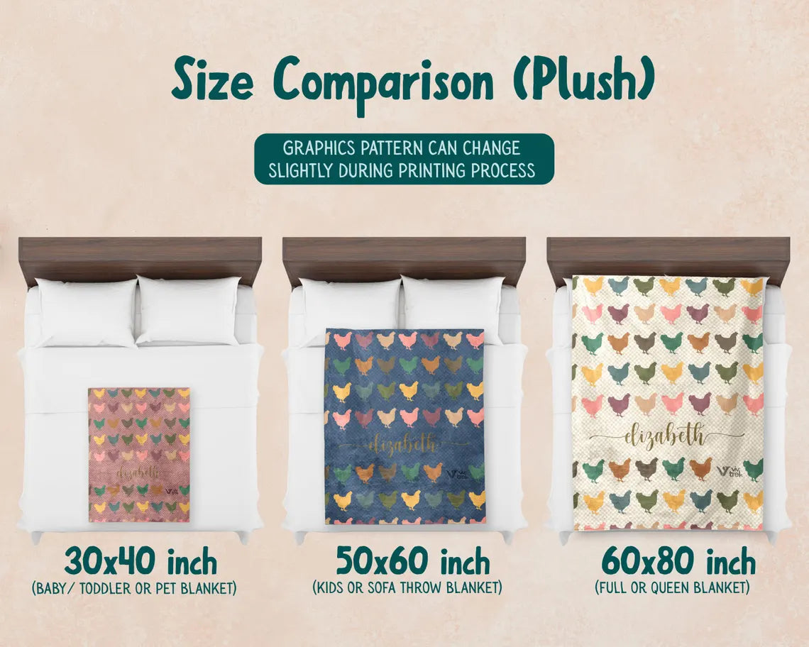 Custom Name Chicken Gift Blanket - Vintage Personalized Chicken Lover Throw - Retro Farm Animal Fleece Blanket Graphic Gift