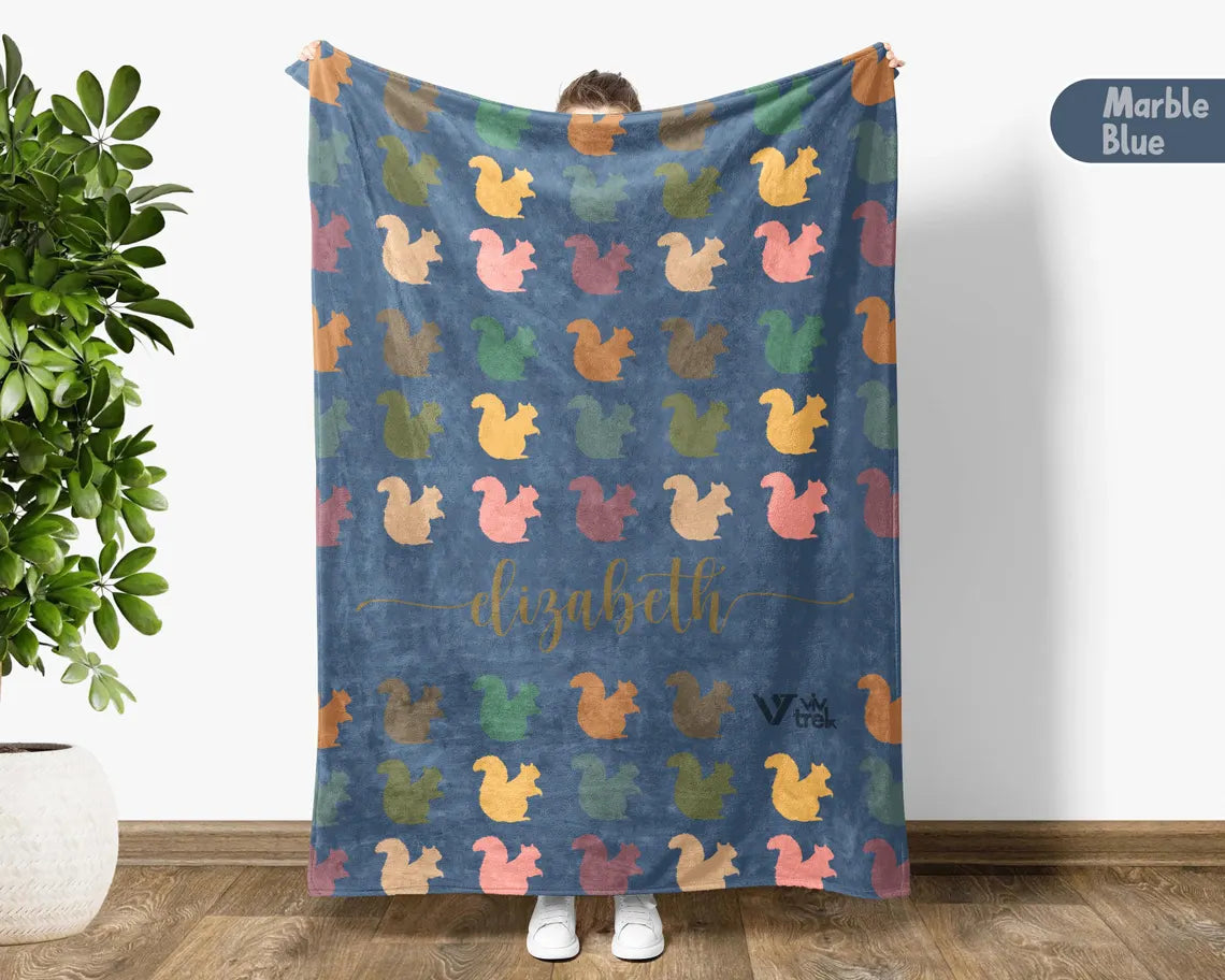Custom Name Squirrel Blanket Gift, Personalized Chipmunk Throw & Mug Set, Funny Retro Nature Blankets, Unique Christmas Gift for Him Her