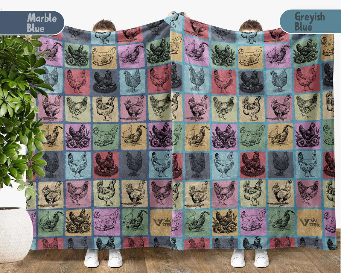Chicken Gift Blanket Vintage Chicken Lover Throw - Retro Hen Fleece Blanket Cozy Chicken Graphic Unique Animal Lover Gift