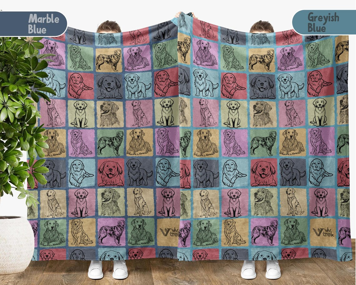 Vintage Golden Retriever Dog Blanket | Cozy Fleece Throw Gift for Dog Lover | Retro Pet Owner Present