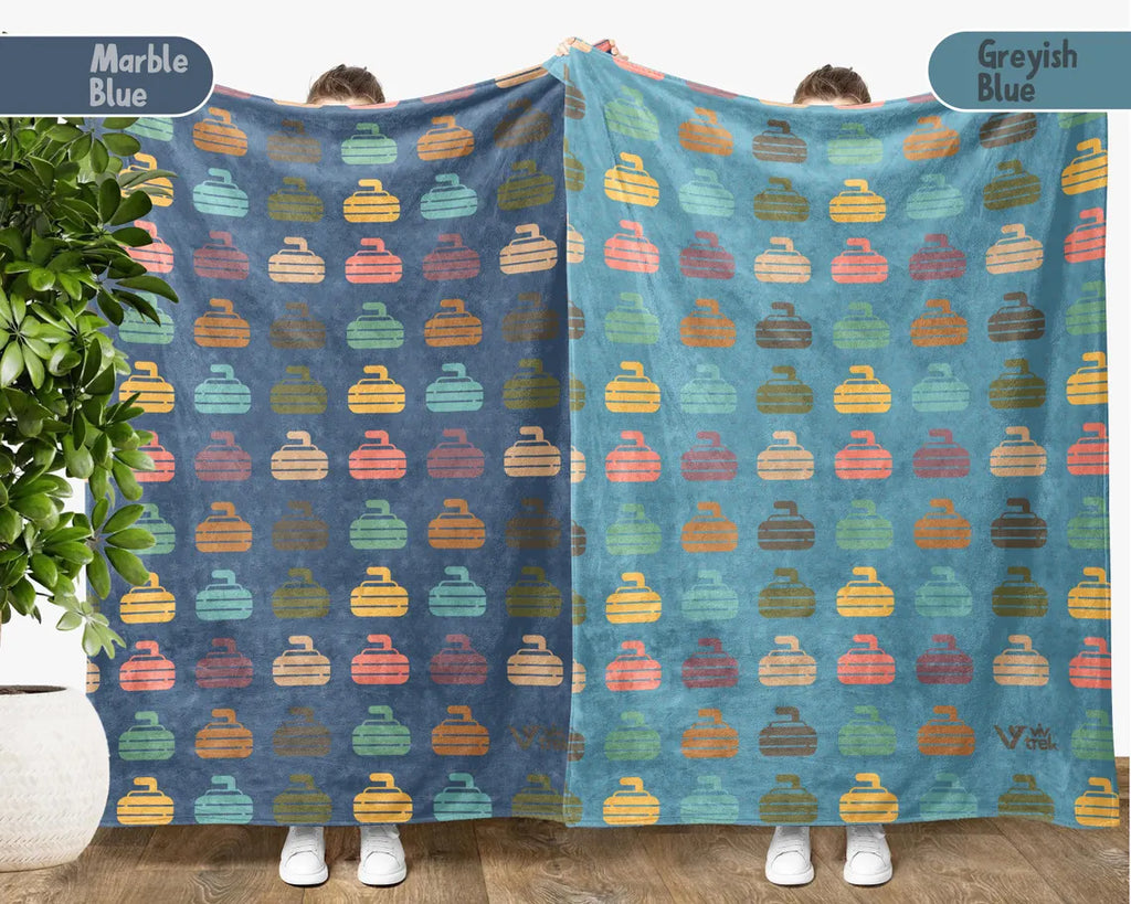 Retro Curling Blanket – Vintage Cozy Throw Under $50, Curling Lover Gift for Her & Him, Game Night Essential 🥌🧣