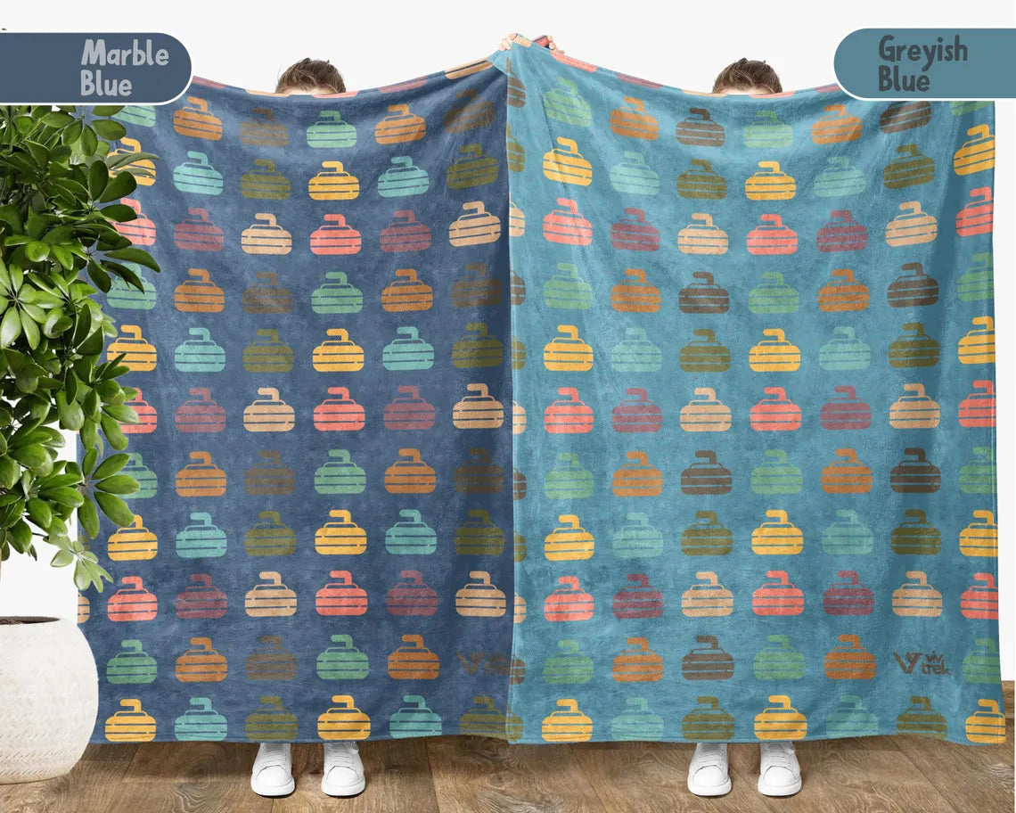 Retro Curling Blanket – Vintage Cozy Throw Under $50, Curling Lover Gift for Her & Him, Game Night Essential 🥌🧣