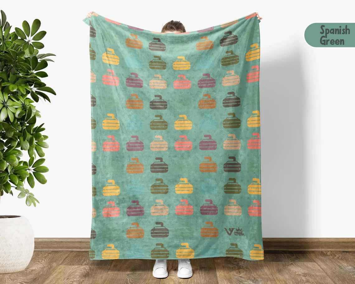 Retro Curling Blanket – Vintage Cozy Throw Under $50, Curling Lover Gift for Her & Him, Game Night Essential 🥌🧣