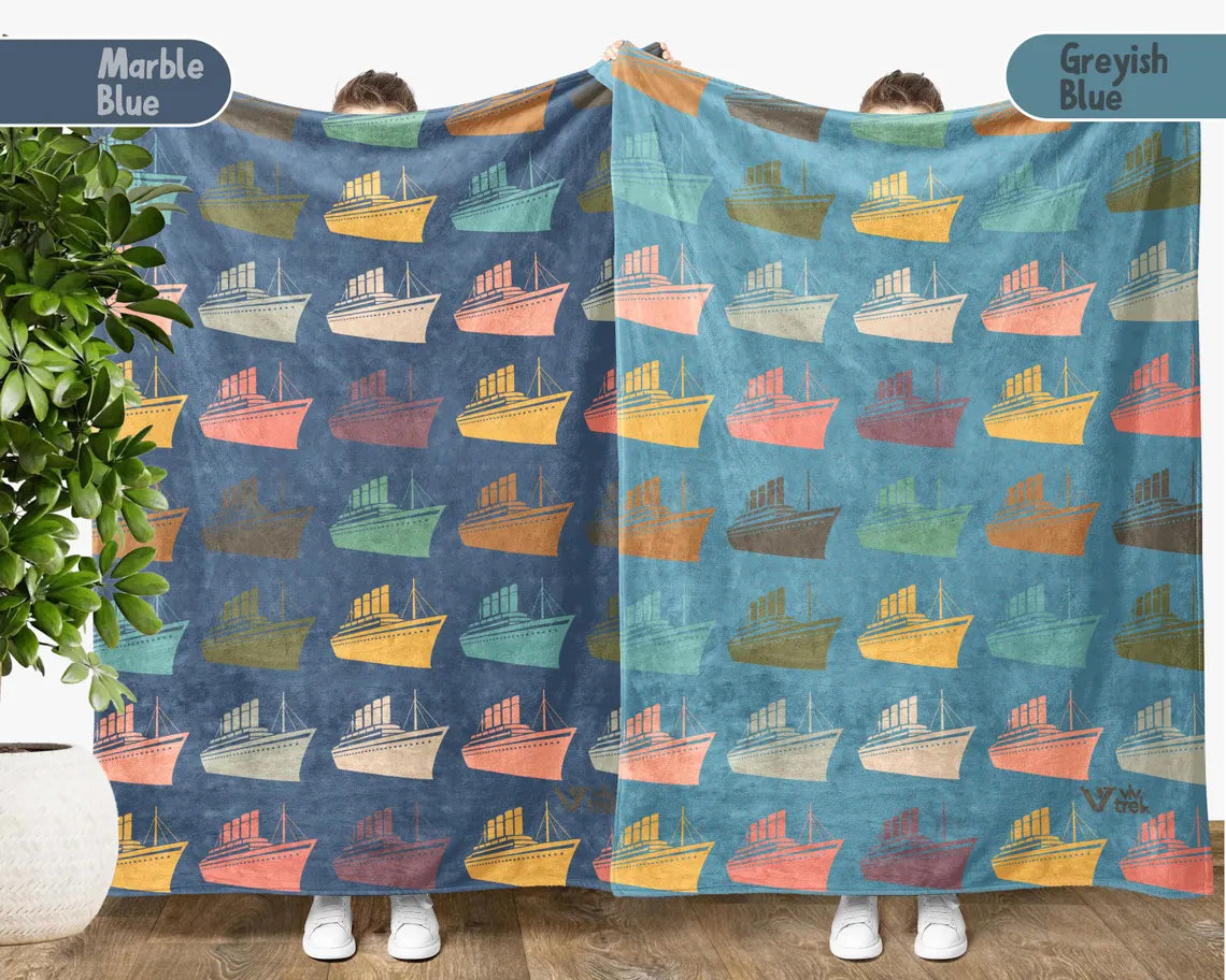Titanic Blankets Vintage Throw Gift - Easily Distracted By Titanic Blanket - Retro Graphic Ship Lover Throw