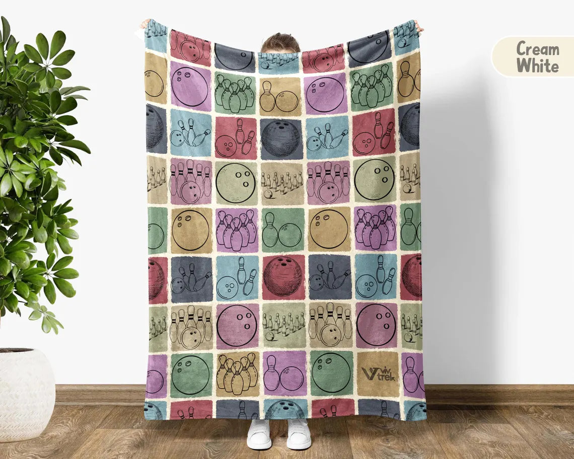 Vintage Bowling Gift Blanket | Retro Lover Throw | Cozy Sports Fleece | Unique Game Night Home Decor