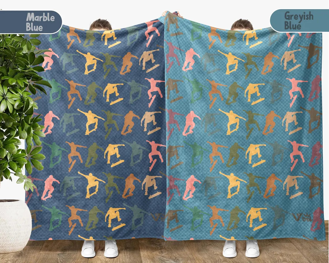 Vintage Skateboarding Blanket, Cozy Skateboard Lover Throw, Sports Fleece Blanket, Unique Skateboard Decor, Graphic Gift for Skate Fans