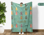 Custom Cat Lover Blanket Personalized Name Kitty Retro Throw - Cute Kitten Gift Cozy Cat Graphic Custom Blankets