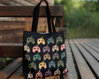 Retro Video Gaming Tote Bag | Vintage Controller Shoulder Bag | Reusable Gamer Carry Bag Gift for Console or PC Players