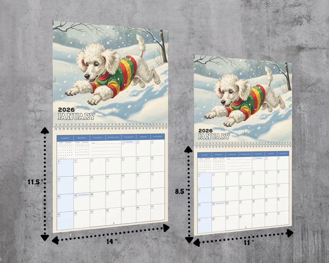 Poodle Dog 2026 Wall Calendar | Vintage Puppy Art Whimsical Dog Mom Gift