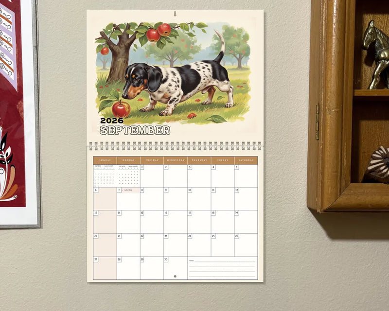 Dachshund Dog 2026 Wall Calendar | Sausage Dog Monthly Planner Gift Her