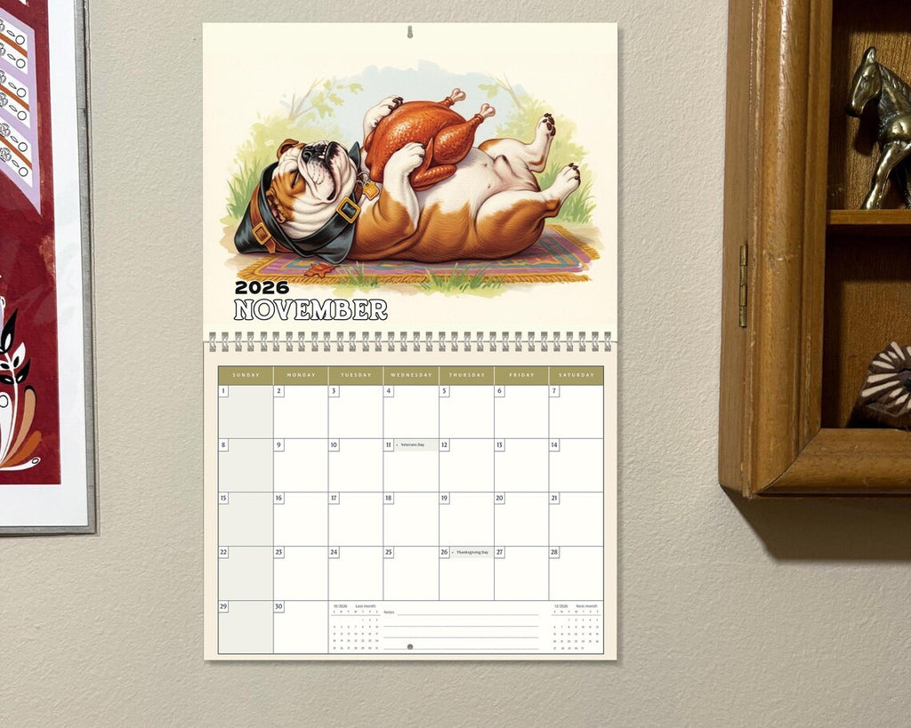 English Bulldog Dog 2026 Wall Calendar | Cute Puppy Monthly Planner Gift