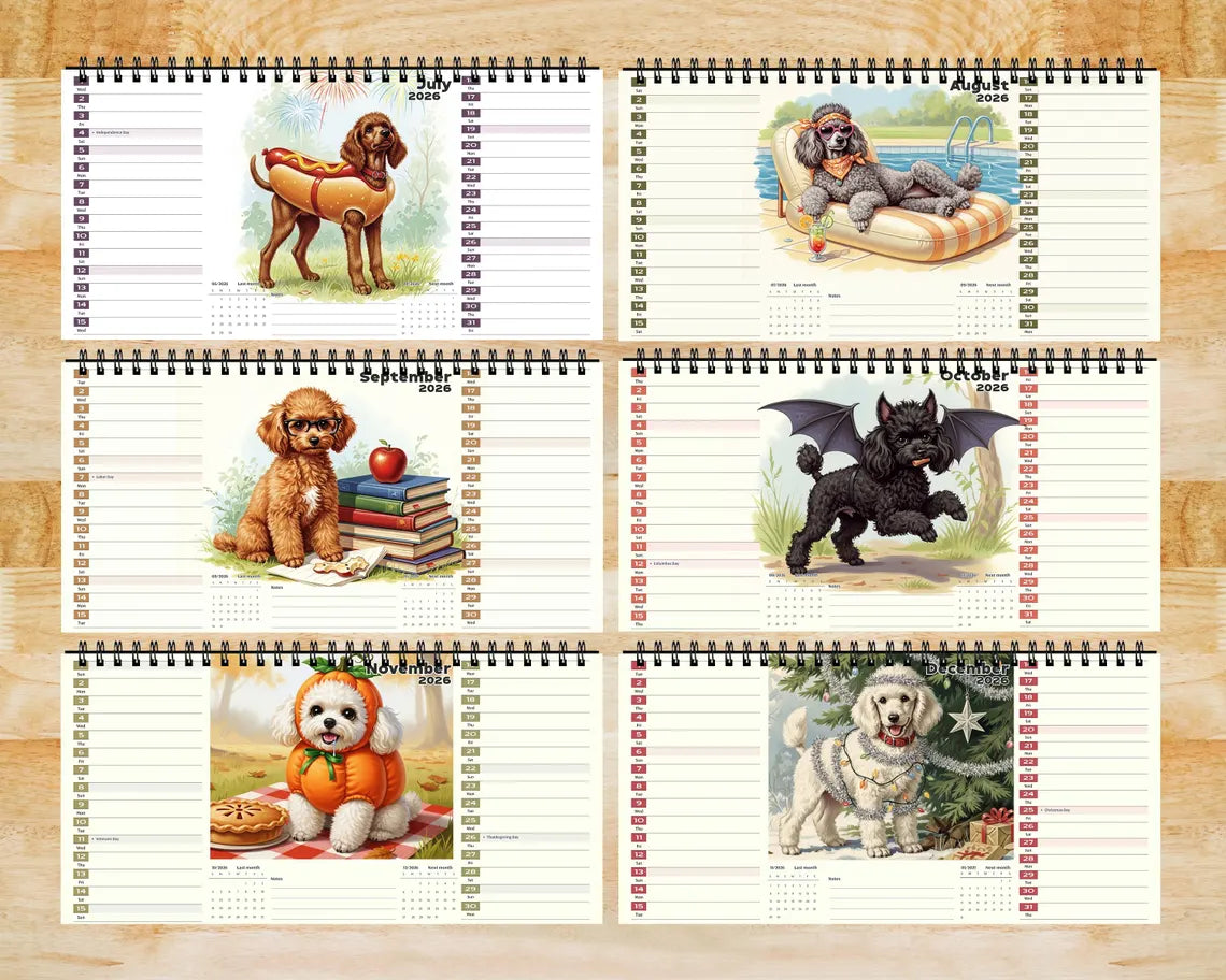 Poodle Dog 2026 Desk Calendar | Vintage Puppy Planner Cute Mom Gift