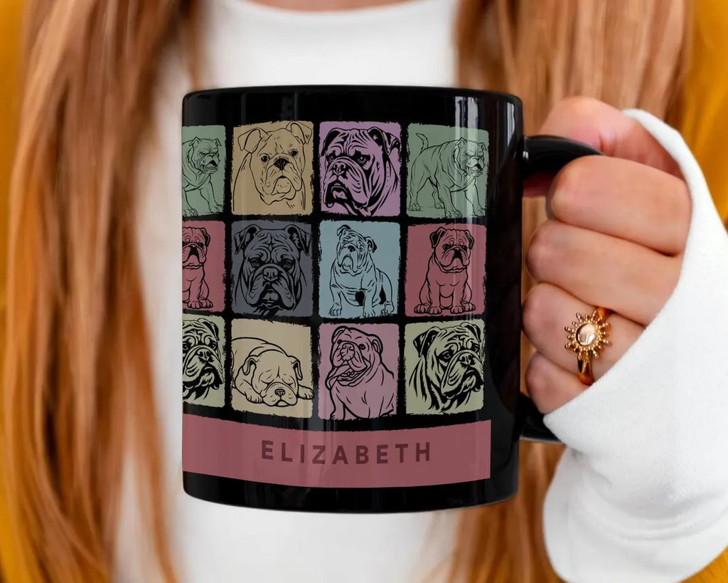 Custom Name Retro Bulldog Mug | Personalized Vintage Coffee Cup | Funny Dog Lover Gift | English Bulldog Owner Mug | Cute Pet Gift