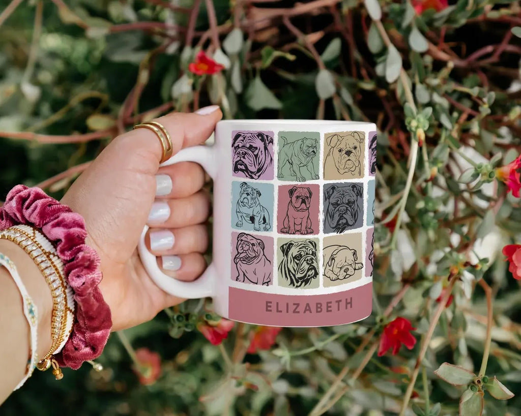 Custom Name Retro Bulldog Mug | Personalized Vintage Coffee Cup | Funny Dog Lover Gift | English Bulldog Owner Mug | Cute Pet Gift