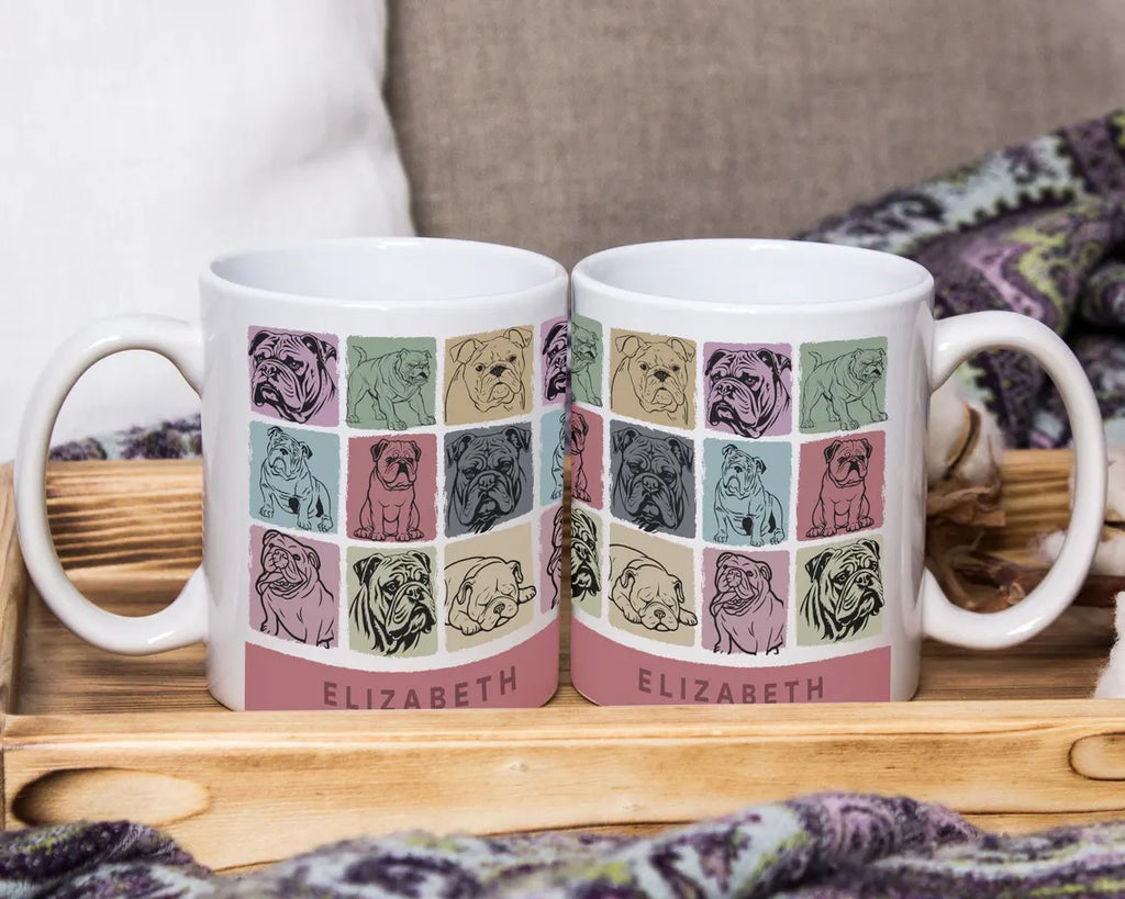 Custom Name Retro Bulldog Mug | Personalized Vintage Coffee Cup | Funny Dog Lover Gift | English Bulldog Owner Mug | Cute Pet Gift