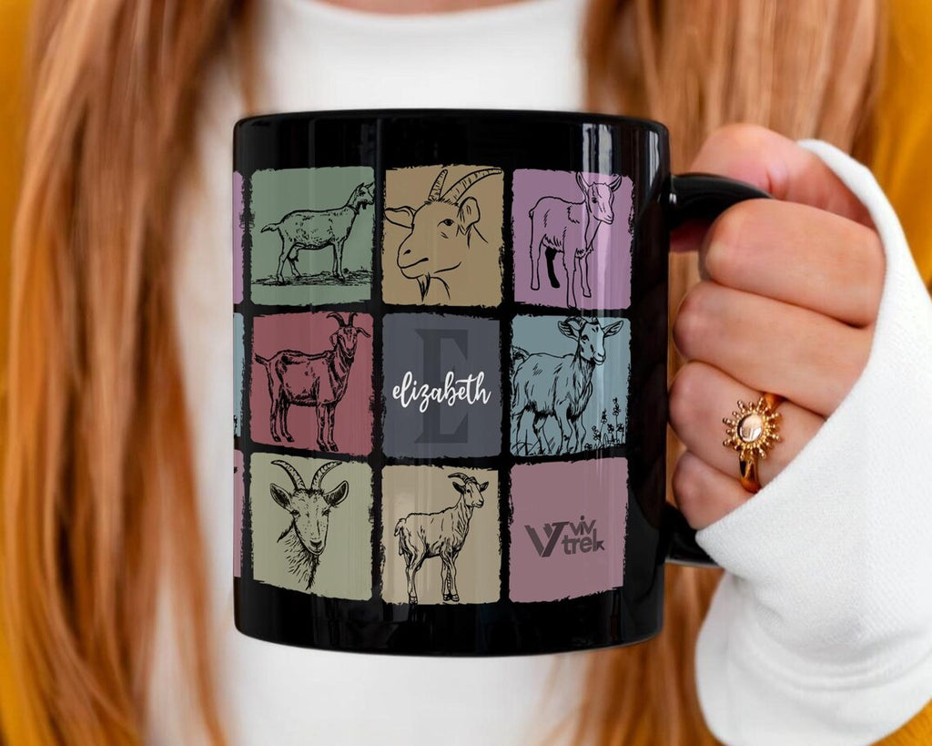 Personalized Initial Name Goat Gift | Retro Custom Farm Animal Coffee Mug | Cozy Graphic Cup | Unique Farmhouse Decor