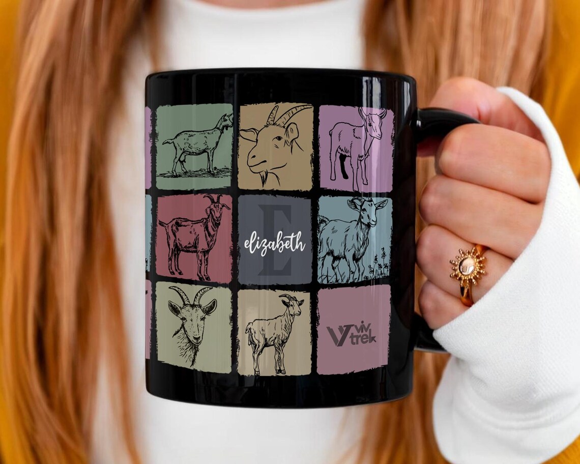 Personalized Initial Name Goat Gift | Retro Custom Farm Animal Coffee Mug | Cozy Graphic Cup | Unique Farmhouse Decor