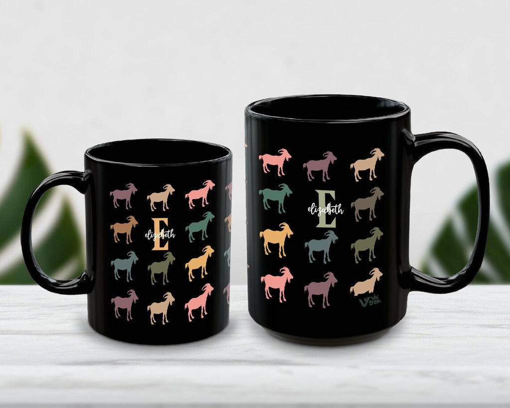 Retro Custom Initial Name Goat Coffee Mug | Personalized Farm Animal Gift | Cozy Graphic Cup | Unique Farmhouse Decor