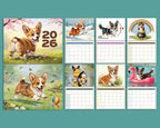 Cute Corgi 2026 Wall Calendar, Floral Dog Art Gift, Cherry Blossom Puppy Decor