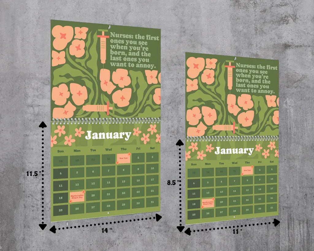 Sarcastic Nurse 2026 Wall Calendar | Funny Floral Snarky Monthly Planner