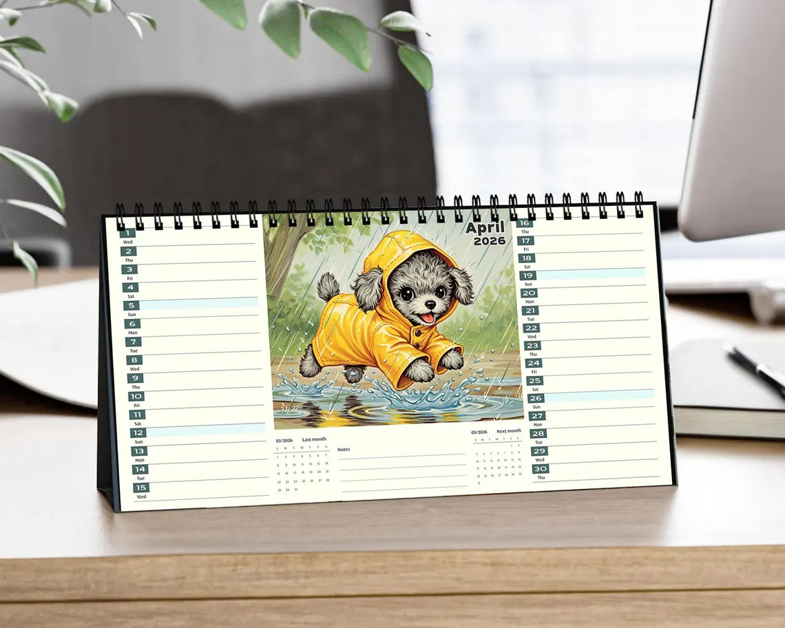 Poodle Dog 2026 Desk Calendar | Vintage Puppy Planner Cute Mom Gift