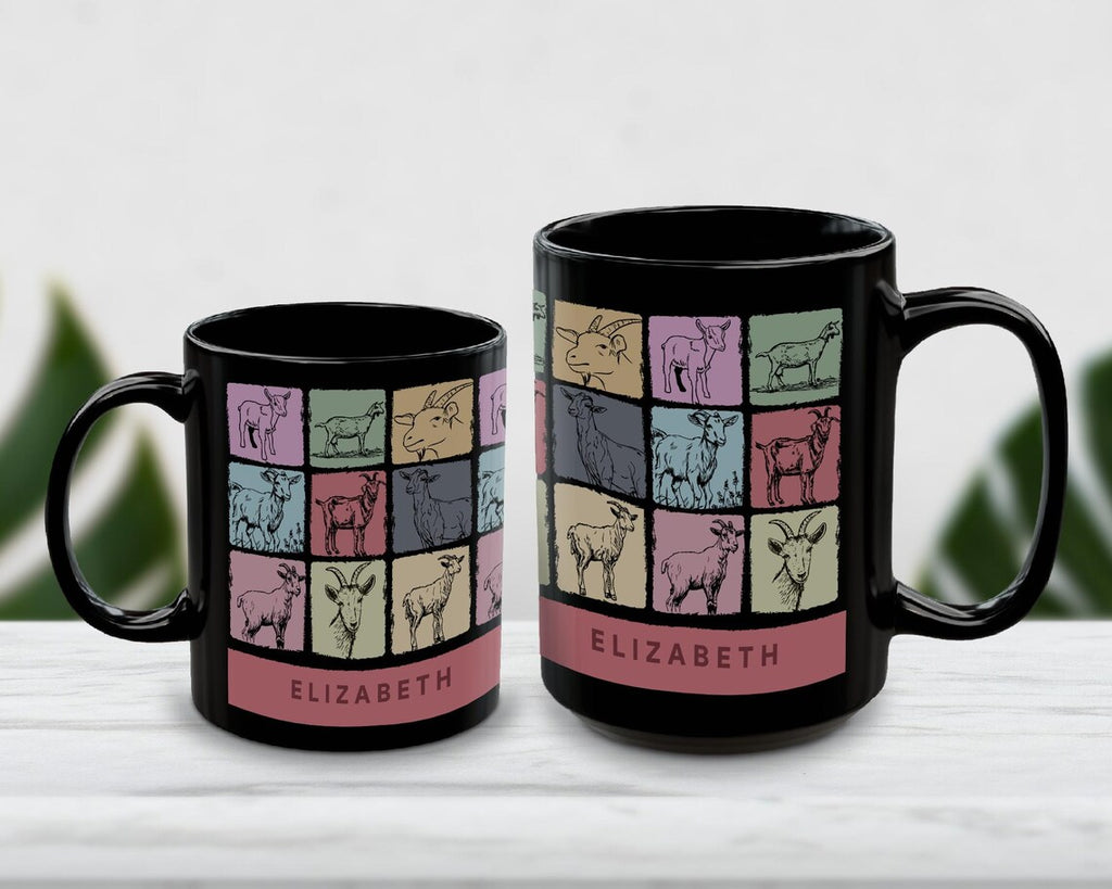 Personalized Name Goat Lover Gift | Custom Retro Farm Animal Coffee Mug | Unique Graphic Cup | Farmhouse Decor