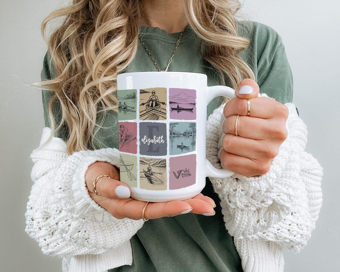 Vintage Rowing Mug, Personalized Custom Initial Coffee Cup, Rowing Lover Gift, Sporty Drinkware, Crew Team Gift, Unique Custom Mug
