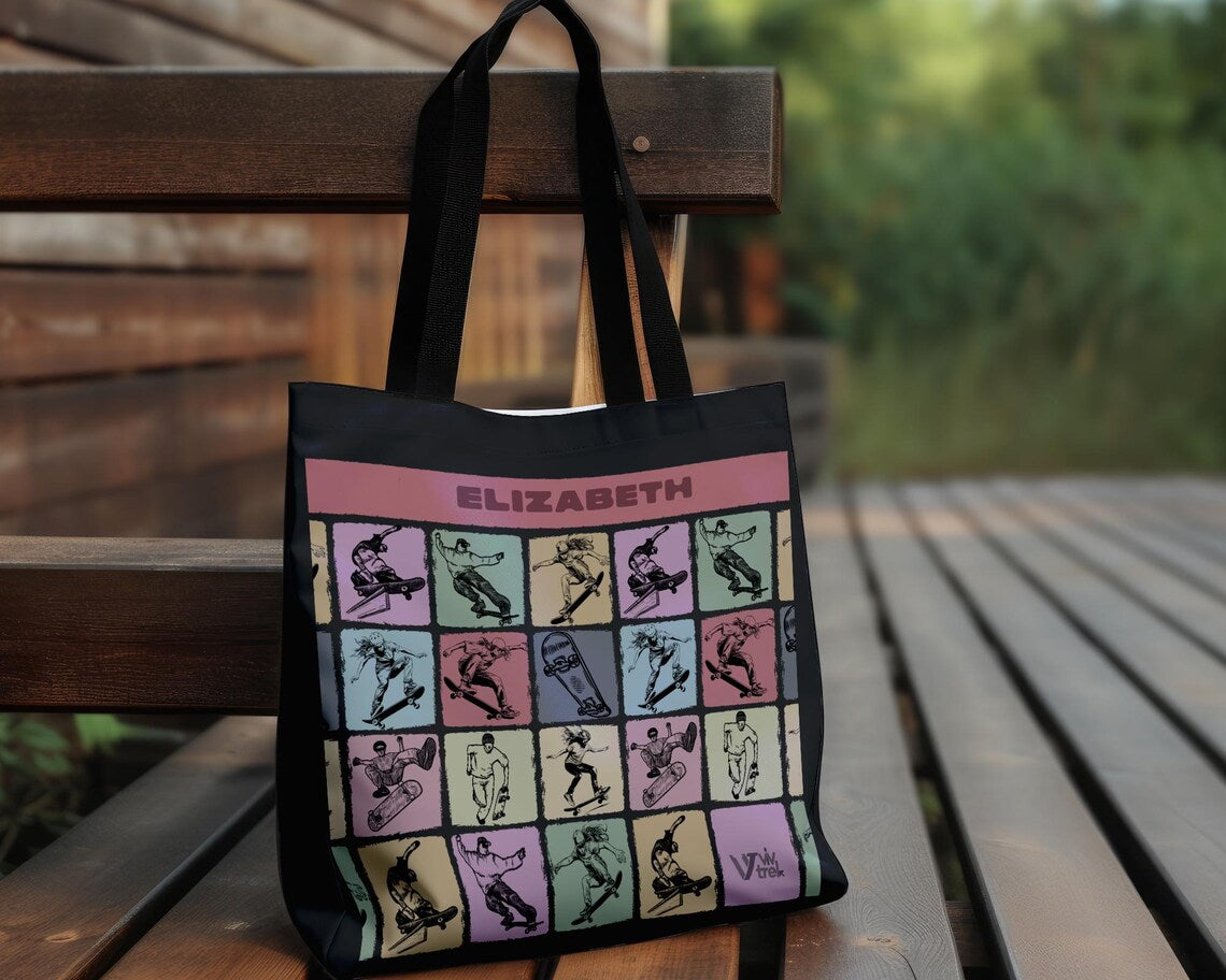 Custom Name Skateboarding Tote Bag – Personalized Skateboard Gift for Teens – Cool Skateboarder Bag