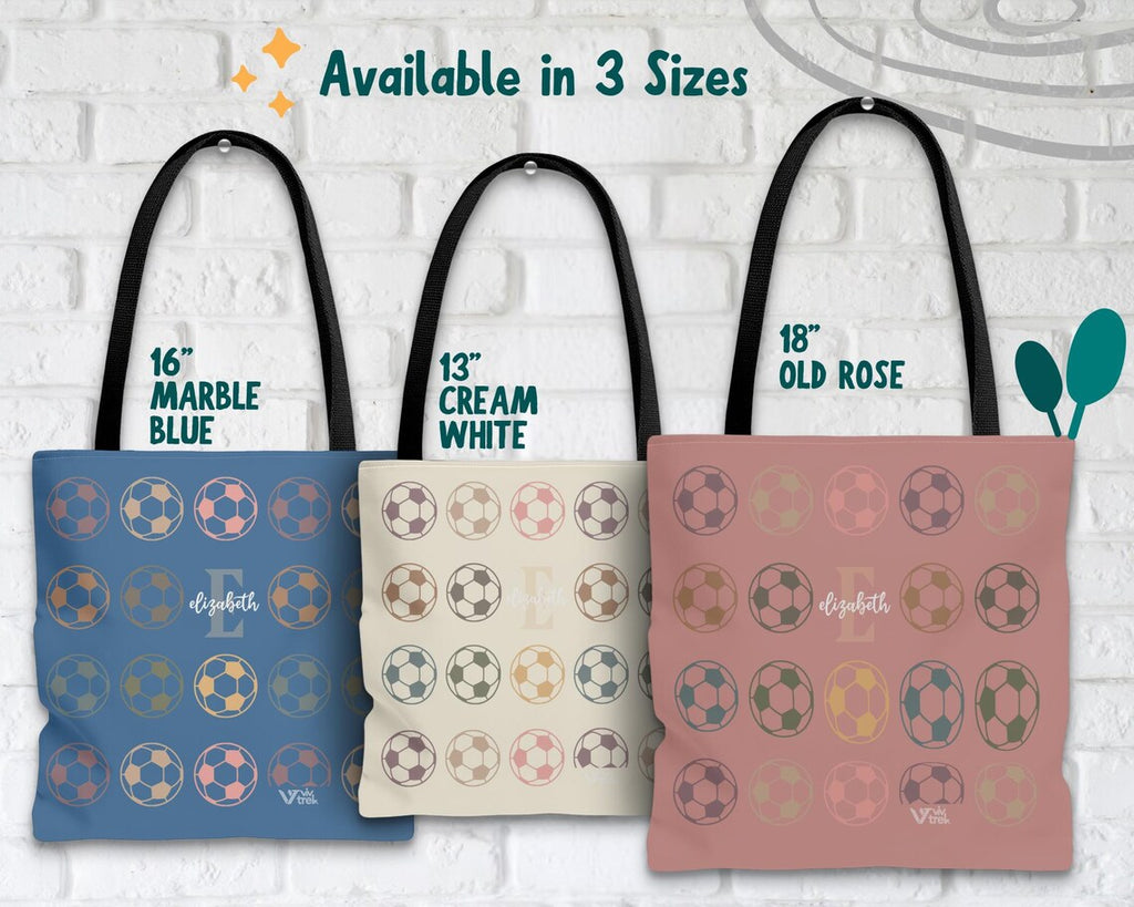 Custom Initial Name Soccer Tote Bag – Retro Personalized Gift for Boys Girls – Unique Soccer Lover Bag