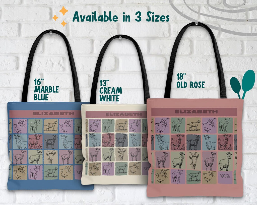 Personalized Name Goat Lover Tote Bag Gift | Retro Farm Animal Design | Custom Graphic Carryall | Unique Present