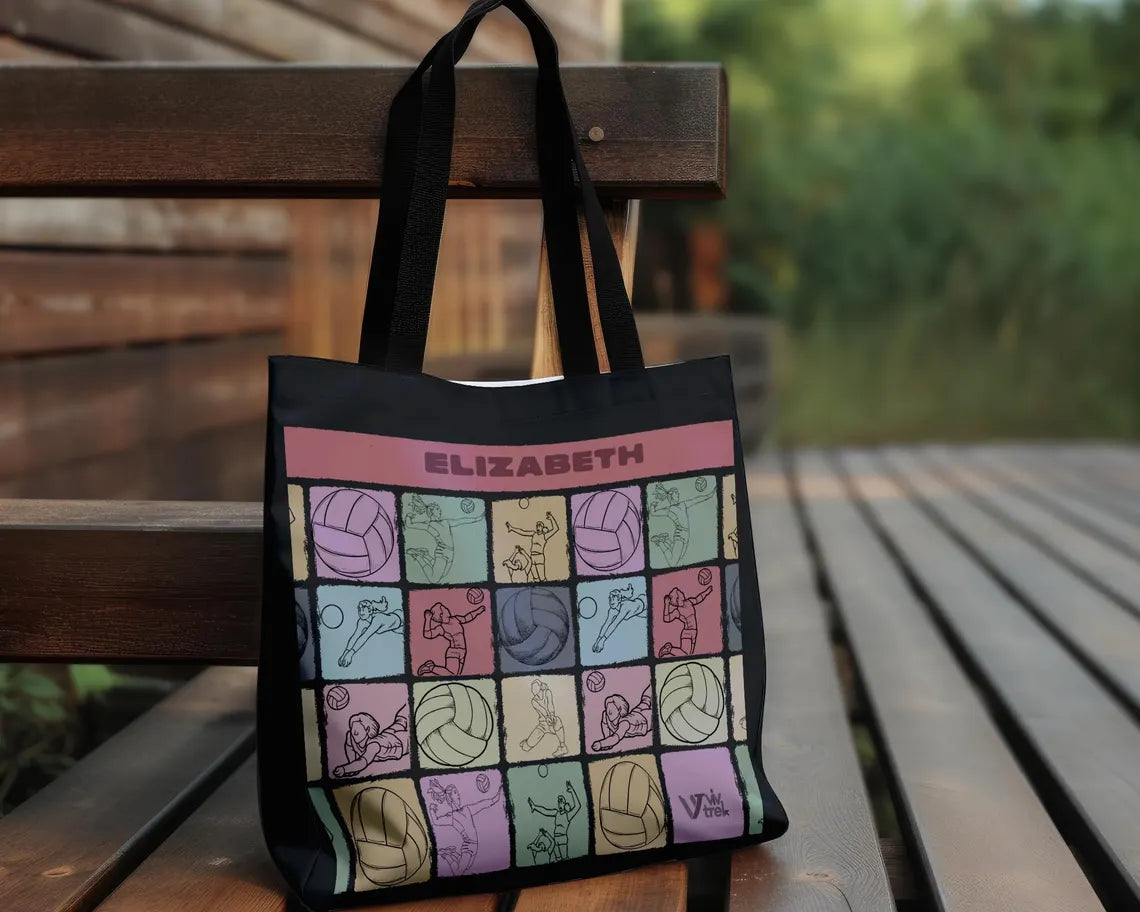 Personalized Name Volleyball Tote Bag – Vintage Custom Lover Gift – Retro Sports Design Player Carryall