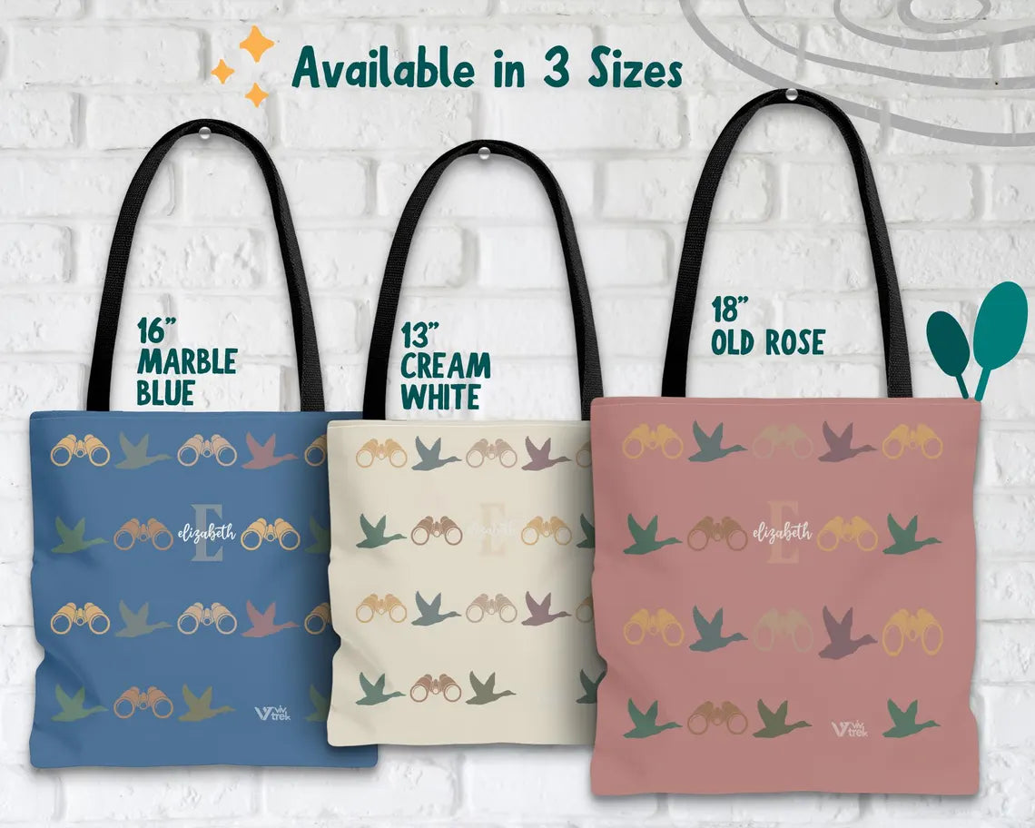 Personalized Birdwatcher Custom Initial Name Tote Bag - Bird Lover Gift Outdoor Adventure Eco Reusable Shopping Bag