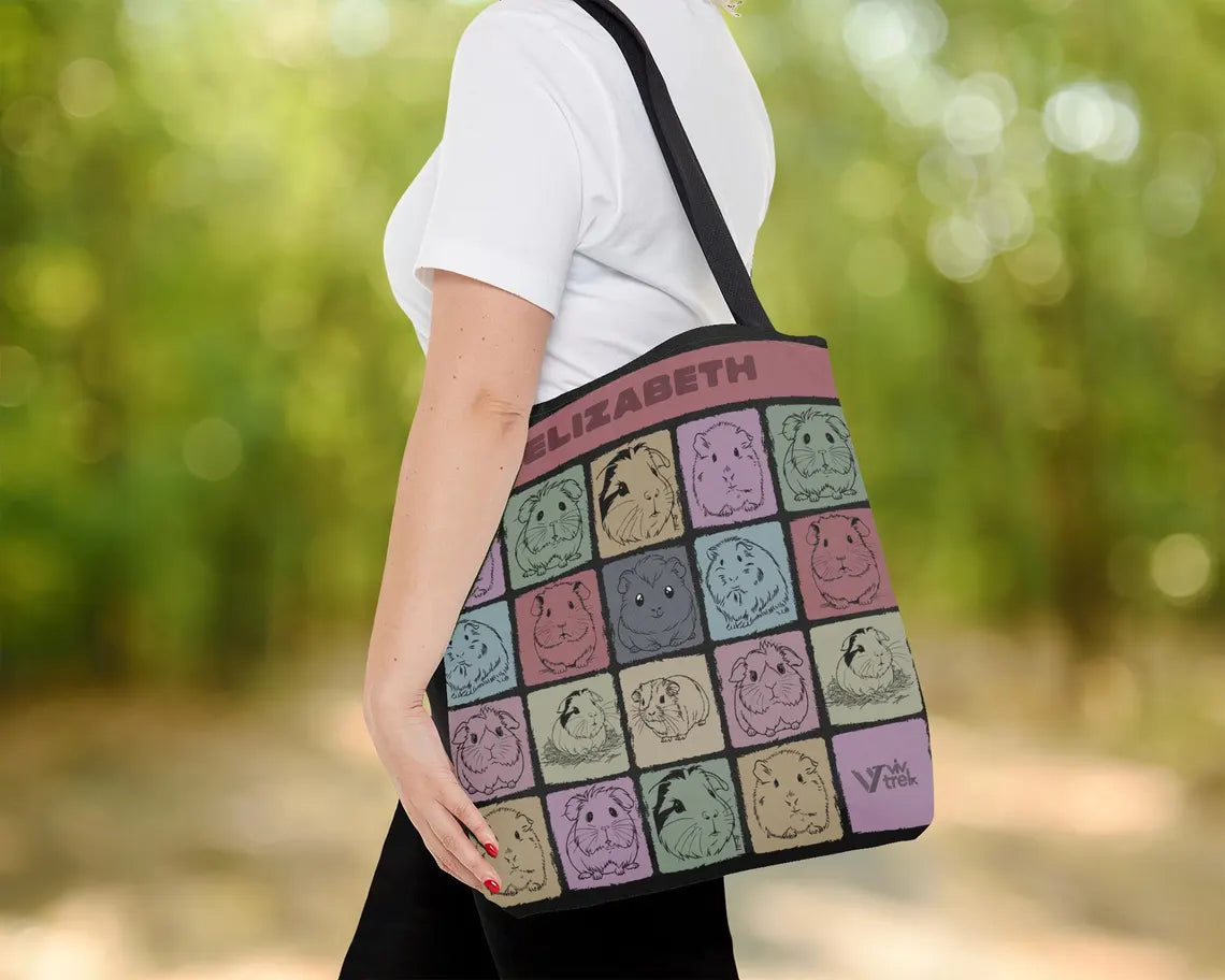 Custom Name Guinea Pig Tote Bag – Personalized Pet Lover Gift Under $25, Vintage Retro Shopper for Animal Fans 🐹🛍️