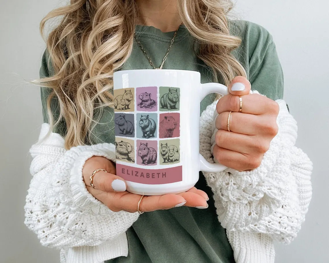 Custom Name Capybara Mug – Vintage Personalized Animal Lover Cup – Retro Rodent Coffee Mug