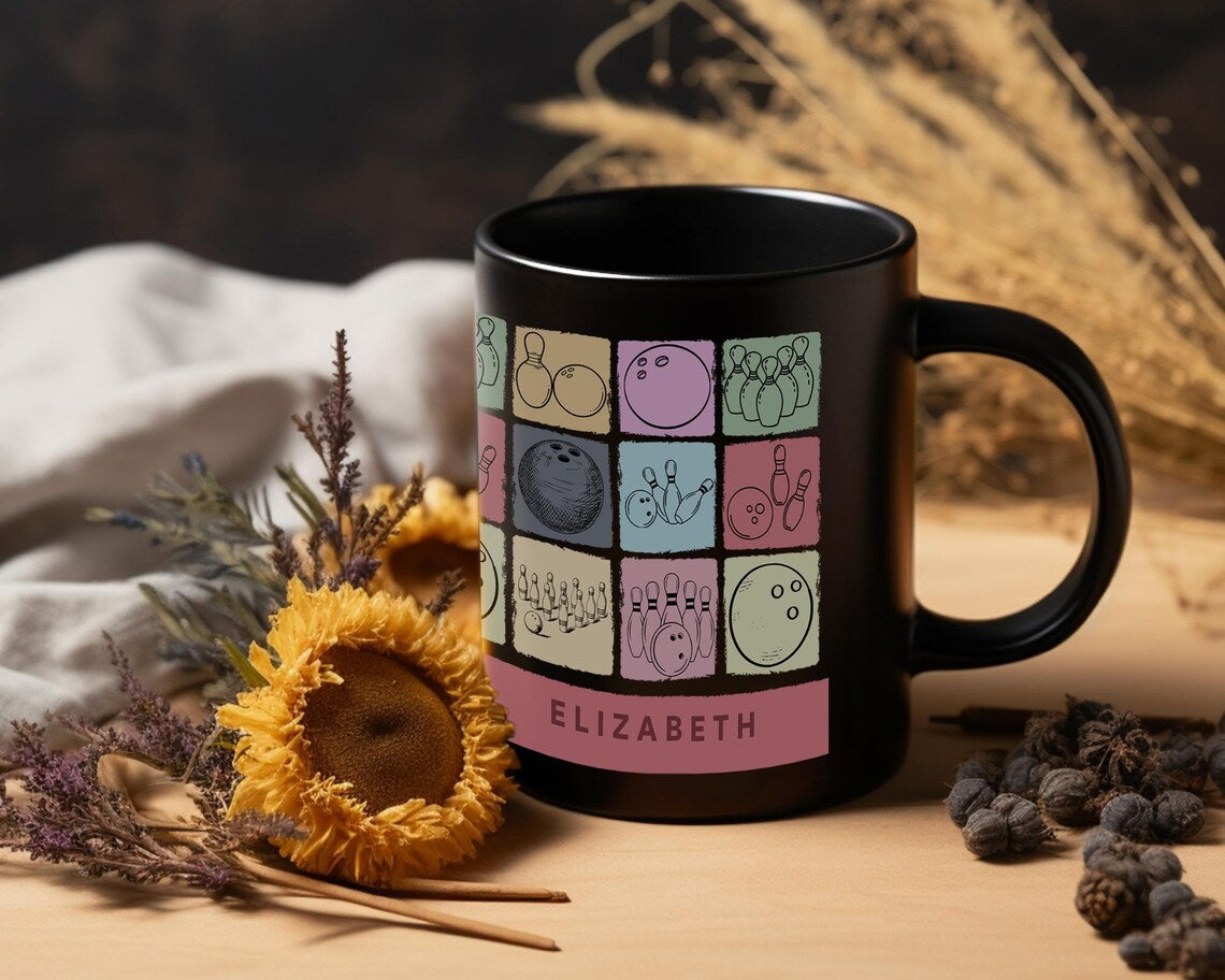 Custom Name Bowling Coffee Mug Gift | Personalized Striking Pin Design | Cozy Player Present | Unique Sports Team Mug