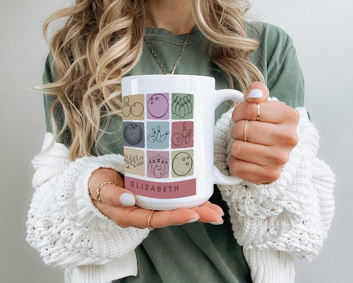 Custom Name Bowling Coffee Mug Gift | Personalized Striking Pin Design | Cozy Player Present | Unique Sports Team Mug
