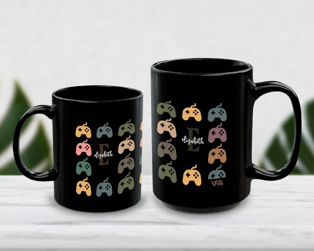 Custom Initial Name Mug | Personalized Retro Video Gaming Coffee Cup | Arcade Gamer Gift | Fun Classic Game Lovers Player Present