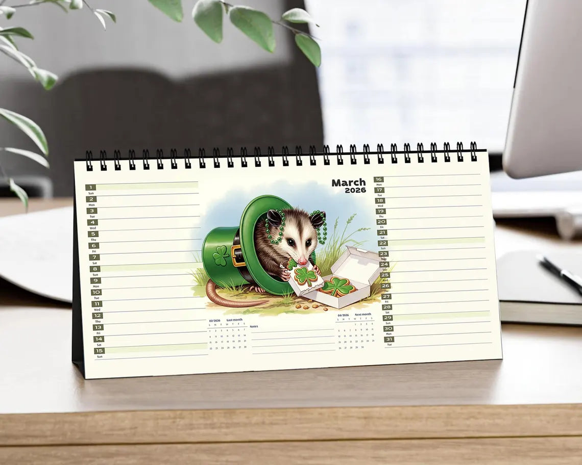 Funny Possum 2026 Desk Calendar | Trash Panda Planner Cute Animal Lover Gift
