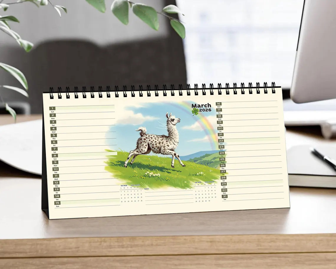 Cute Llama 2026 Desk Calendar | Alpaca Planner Boho Lover Office Gift