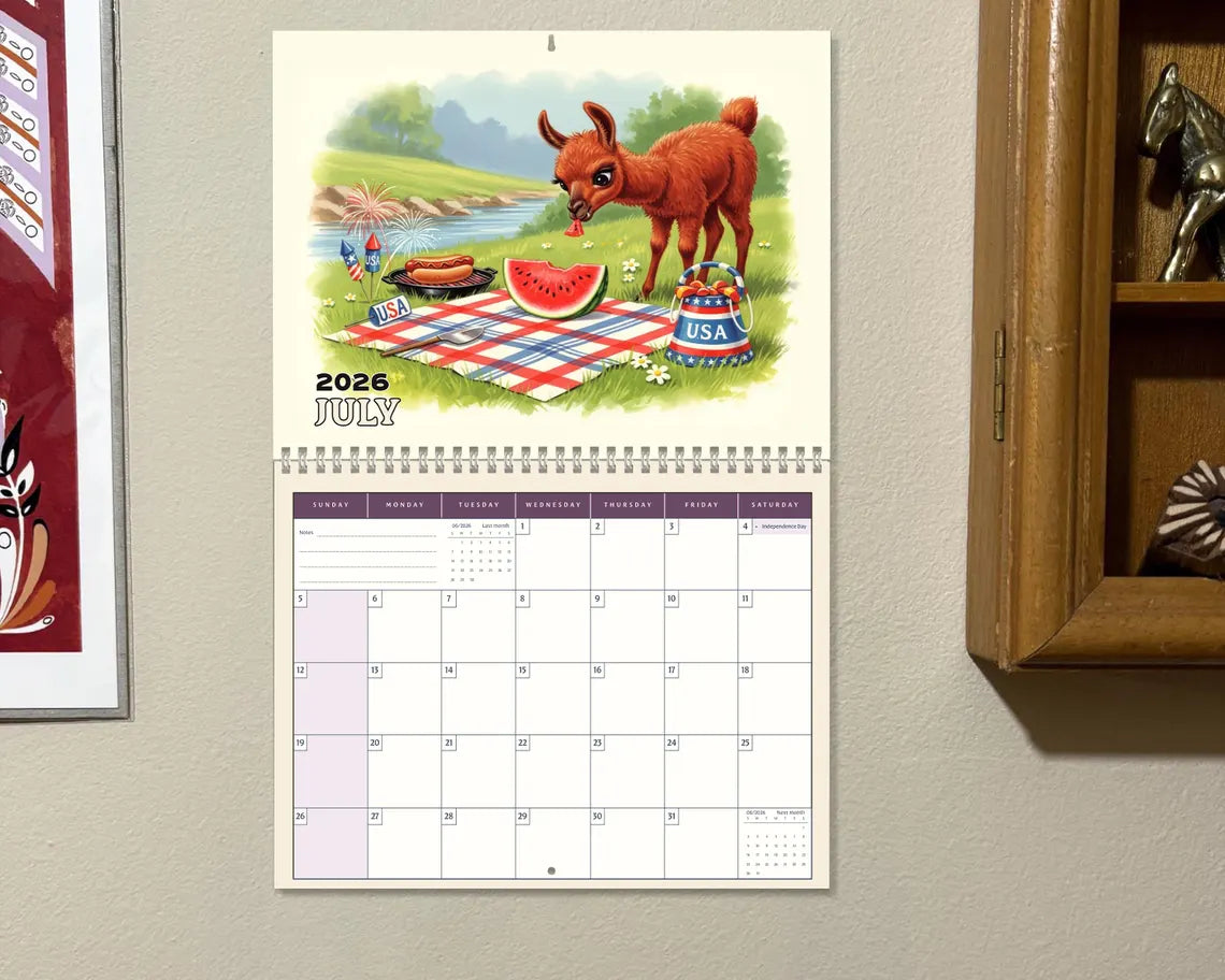 Cute Llama 2026 Wall Calendar | Alpaca Planner Boho Lover Wall Organizer