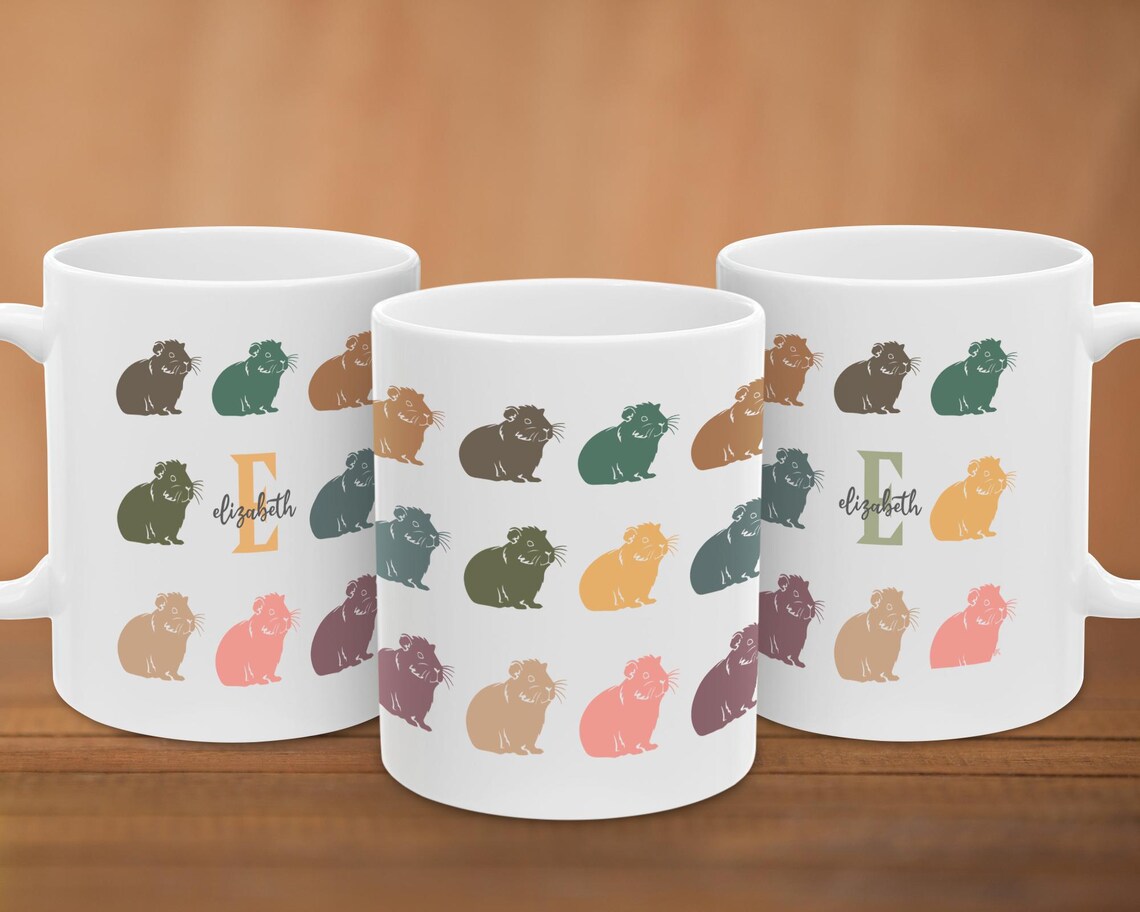Guinea Pig Custom Initial Name Mug – Personalized Pet Owner Gift Under $25, Adorable Small Animal Coffee Cup ☕🐹