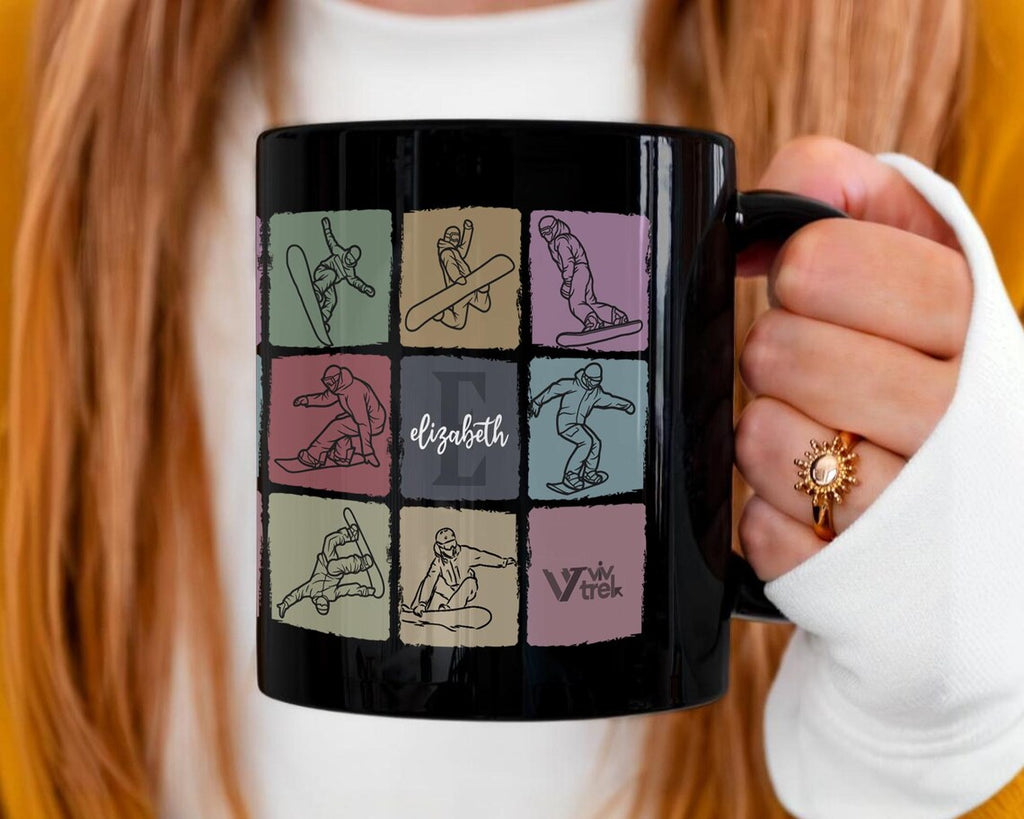 Snowboarding Initial Personalized Name Coffee Mug - Custom Name Mug Gift for Snowboarder - Winter Sports Coffee Cup Adventure Gift