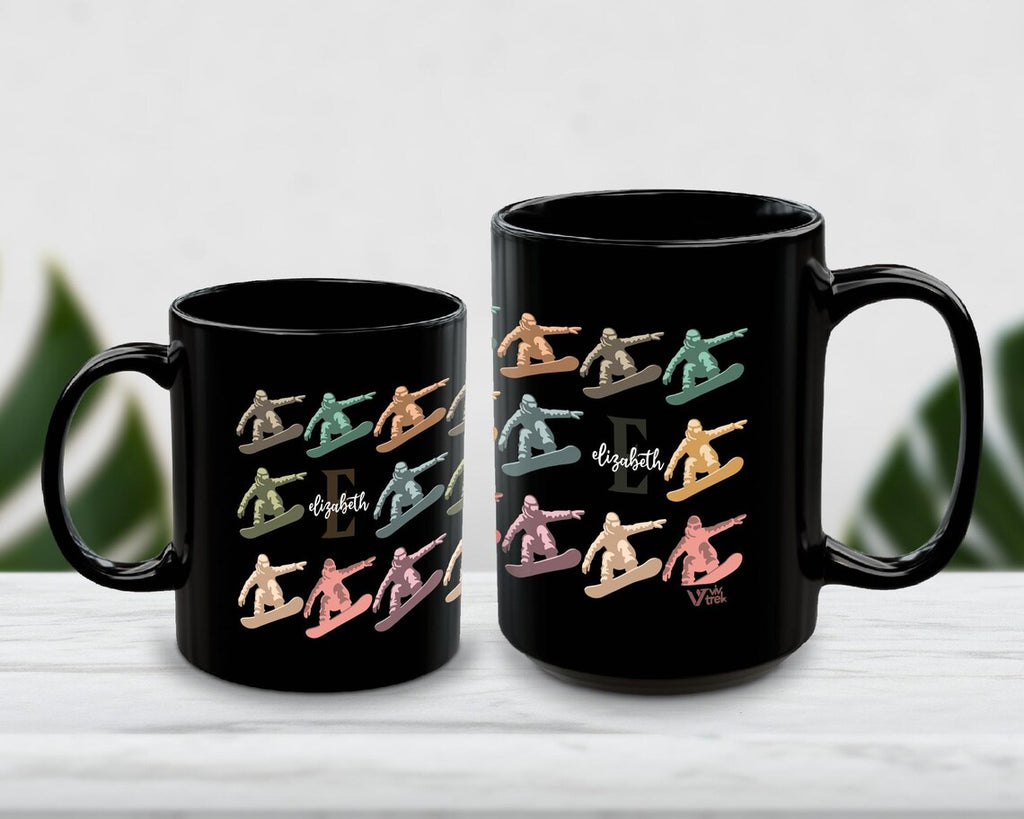 Snowboarding Initial Custom Name Mug - Personalized Coffee Cup Gift for Snowboarder - Extreme Sports Enthusiast Winter Adventure