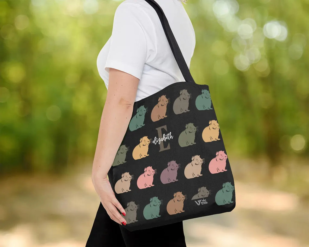 Guinea Pig Custom Initial Name Tote Bag – Personalized Pet Lover Gift Under $25, Vintage Retro Shopper 🐹🛍️