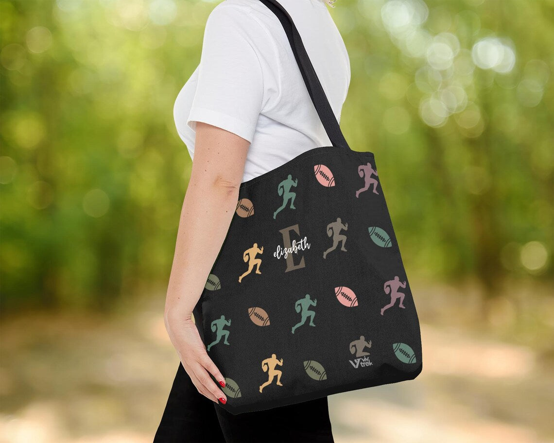 Custom Name Initial Rugby Lover Tote Bag - Retro Personalized Rugby Fan Gift - Vintage Sports Cozy Rugby Player Team Carry Bag