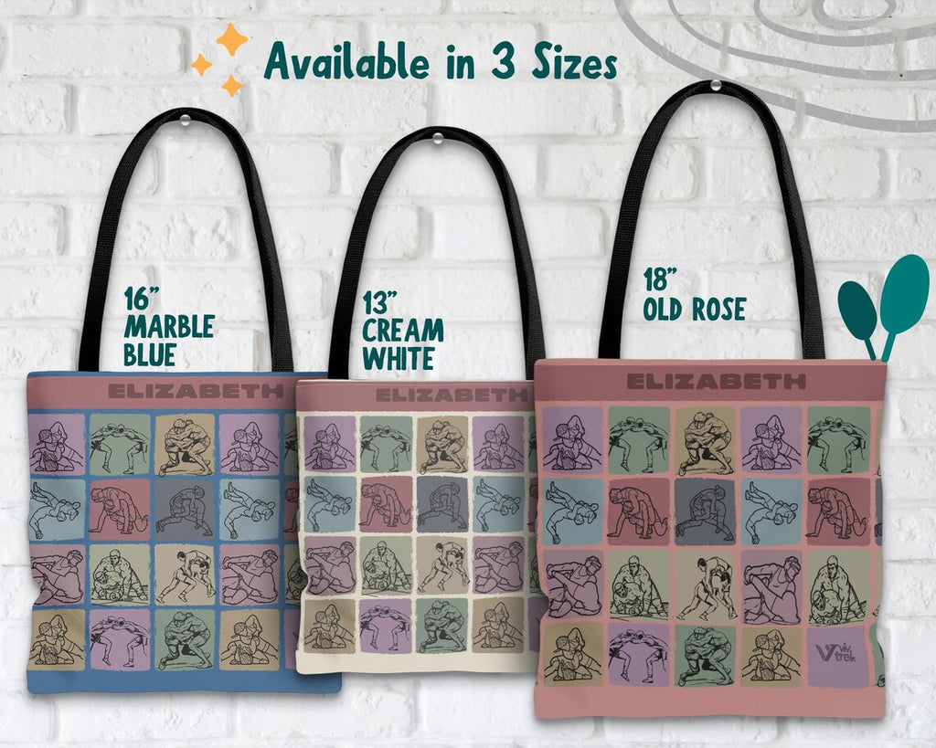 Custom Name Wrestling Tote Bag - Vintage Personalized Wrestler Gift - Retro Sports Lover Unique Wrestling Fan Gym Tote