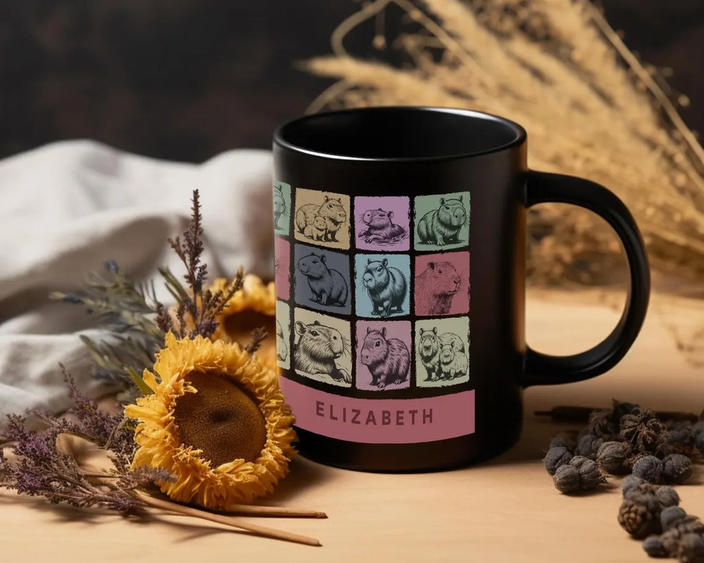 Custom Name Capybara Mug – Vintage Personalized Animal Lover Cup – Retro Rodent Coffee Mug
